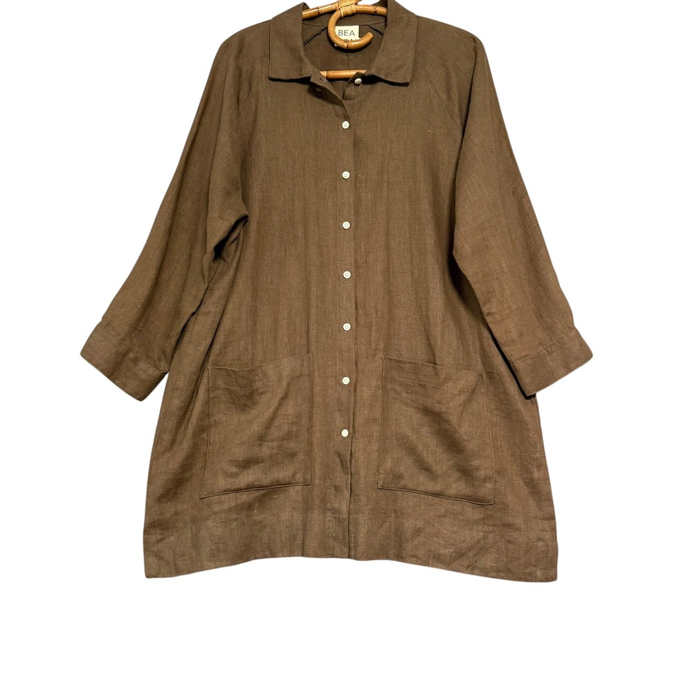 Beaton | Chore Coat Shacket Earth Brown Size L 100% Linen - Picture 4 of 11